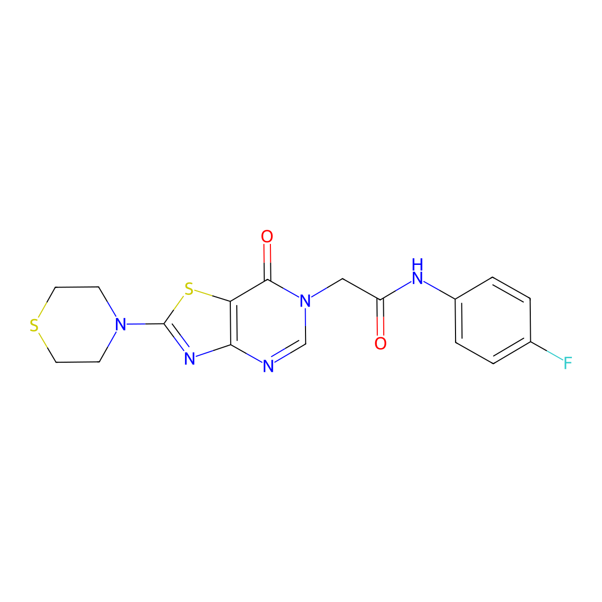 N-(4-fluorophenyl)-2-(7-oxo-2-thiomorpholinothiazolo[4,5-d]pyrimidin-6(7H)-yl)acetamide molecular structure, CAS 1223859-66-2