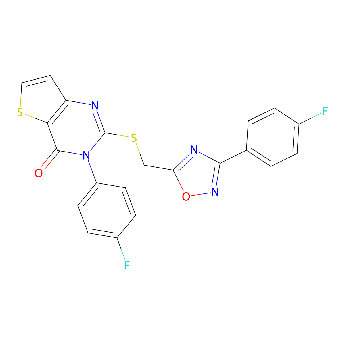 3-(4-fluorophenyl)-2-(((3-(4-fluorophenyl)-1,2,4-oxadiazol-5-yl)methyl)thio)thieno[3,2-d]pyrimidin-4(3H)-one molecular structure, CAS 1223860-29-4