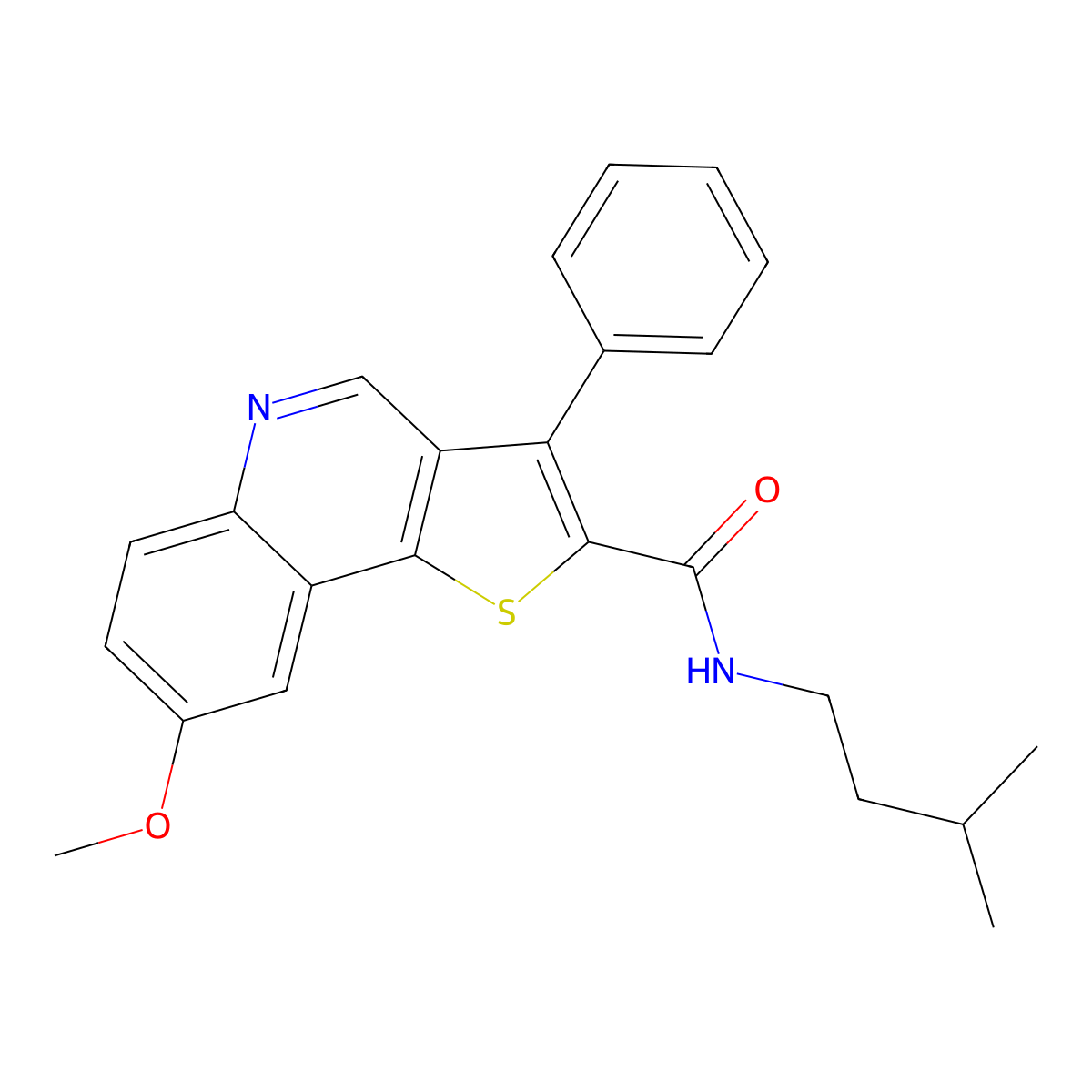 8-methoxy-N-(3-methylbutyl)-3-phenylthieno[3,2-c]quinoline-2-carboxamide molecular structure, CAS 1223861-43-5