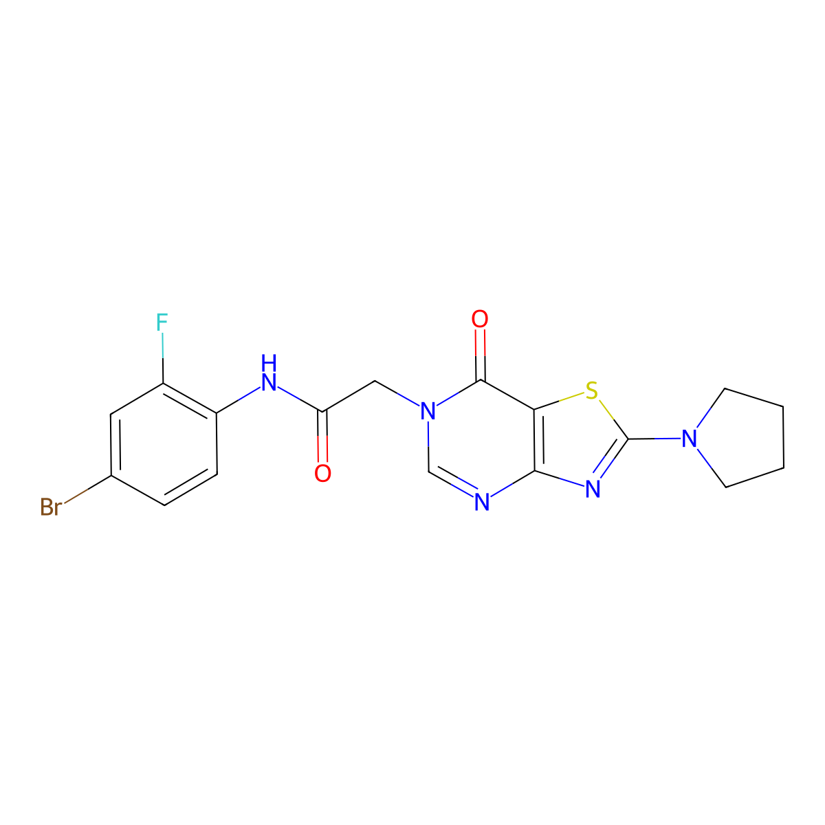 N-(4-bromo-2-fluorophenyl)-2-(7-oxo-2-(pyrrolidin-1-yl)thiazolo[4,5-d]pyrimidin-6(7H)-yl)acetamide molecular structure, CAS 1223861-67-3