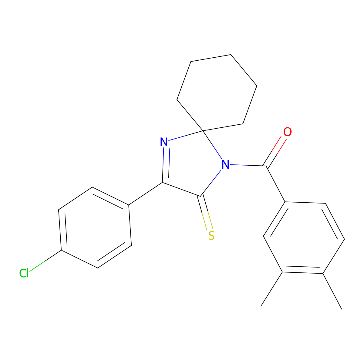 3-(4-Chlorophenyl)-1-(3,4-dimethylbenzoyl)-1,4-diazaspiro[4.5]dec-3-ene-2-thione molecular structure, CAS 1223862-40-5