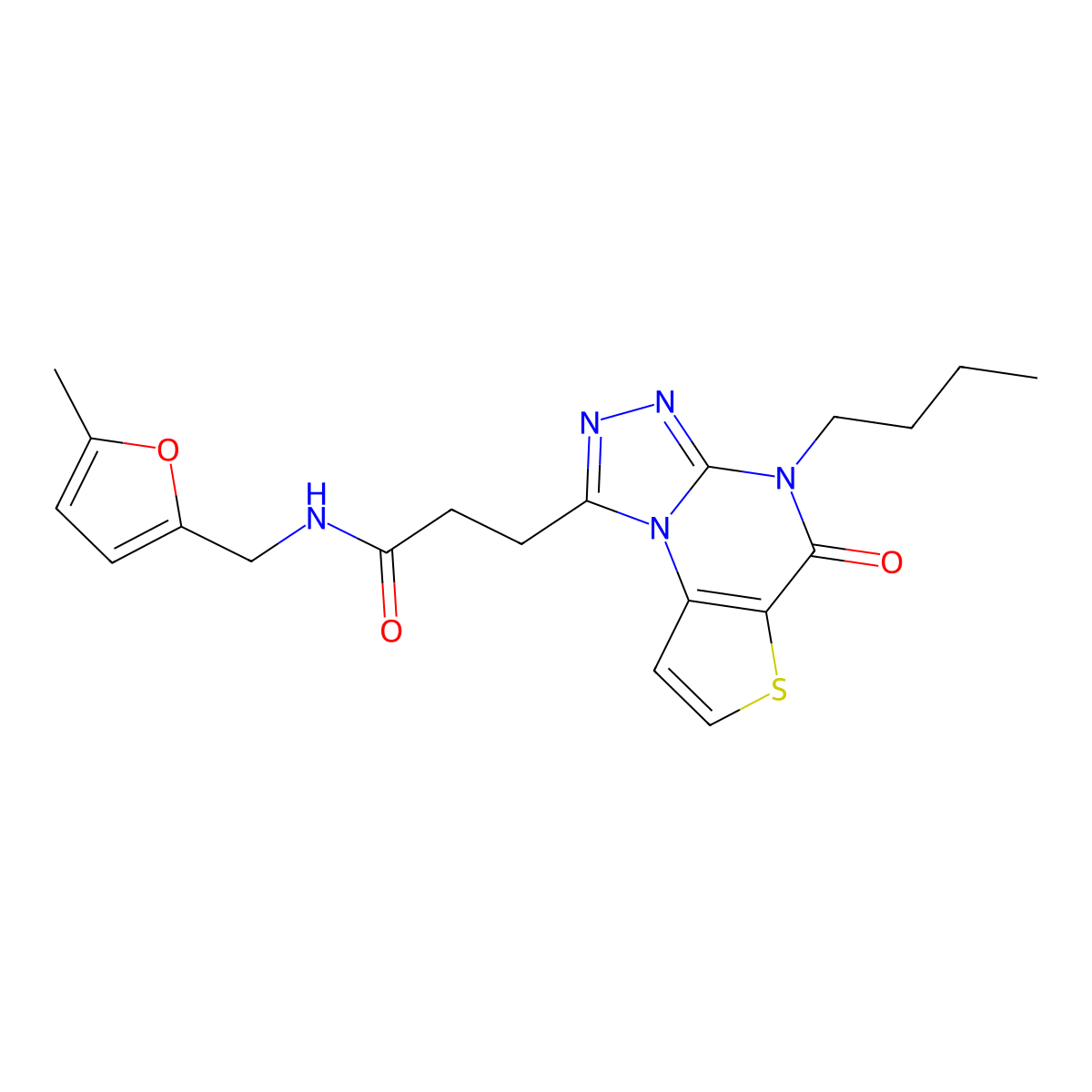 3-{8-butyl-7-oxo-5-thia-1,8,10,11-tetraazatricyclo[7.3.0.0^{2,6}]dodeca-2(6),3,9,11-tetraen-12-yl}-N-[(5-methylfuran-2-yl)methyl]propanamide molecular structure, CAS 1223862-47-2