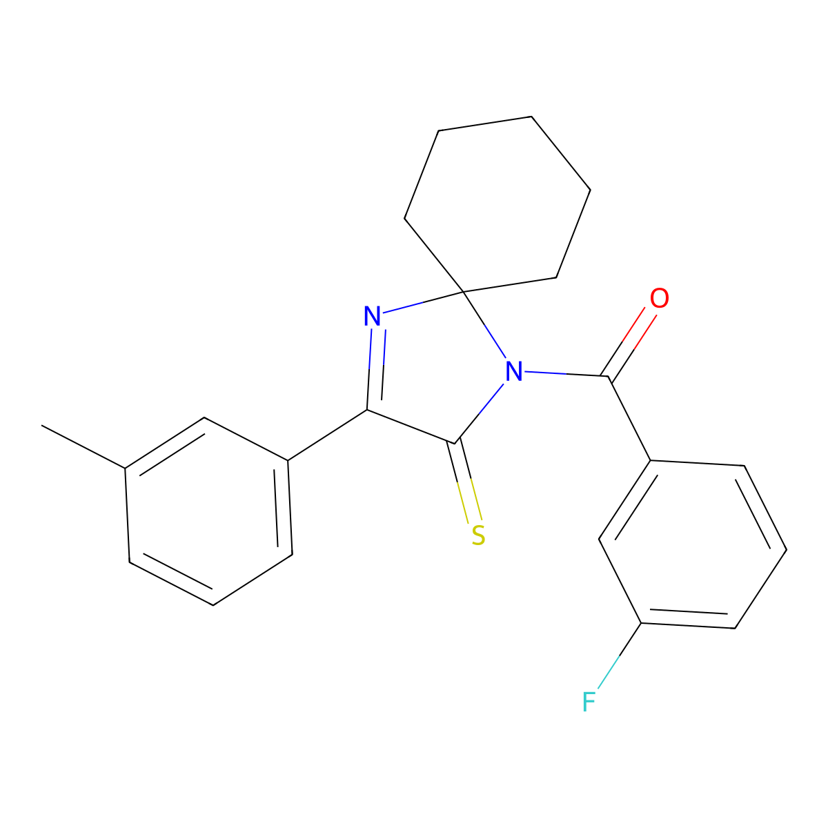 1-(3-Fluorobenzoyl)-3-(3-methylphenyl)-1,4-diazaspiro[4.5]dec-3-ene-2-thione molecular structure, CAS 1223862-98-3