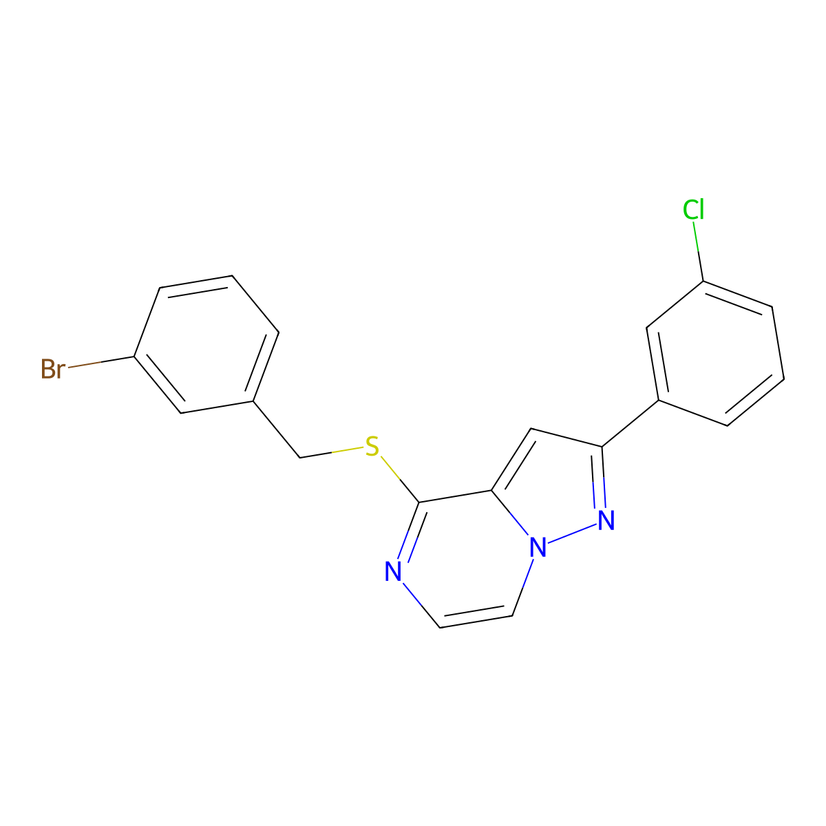 4-[(3-Bromobenzyl)thio]-2-(3-chlorophenyl)pyrazolo[1,5-a]pyrazine molecular structure, CAS 1223863-33-9