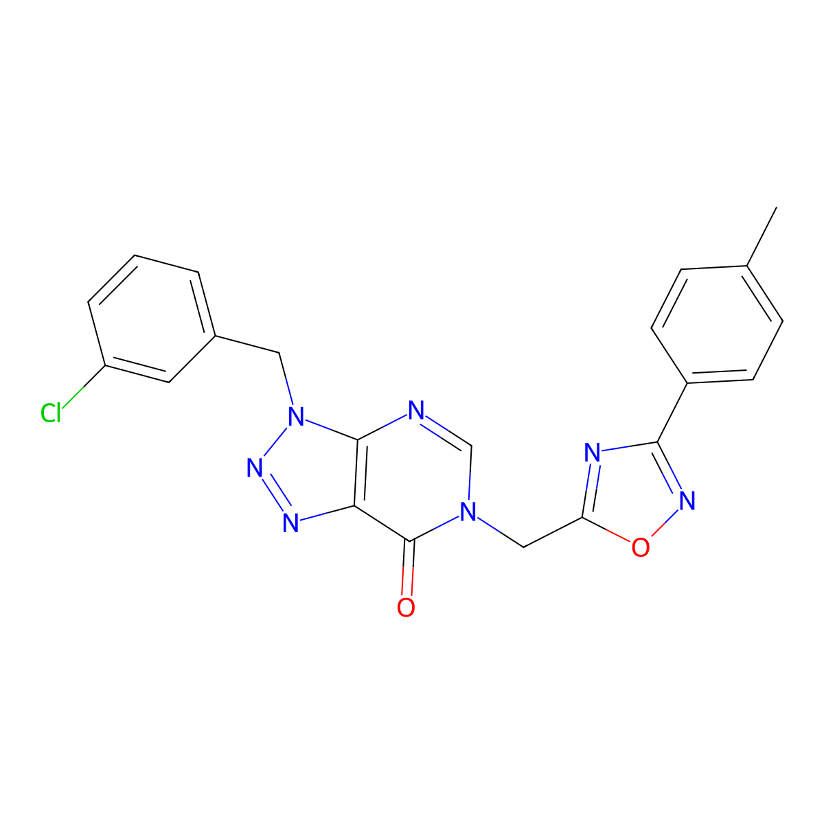 3-(3-chlorobenzyl)-6-{[3-(4-methylphenyl)-1,2,4-oxadiazol-5-yl]methyl}-3,6-dihydro-7H-[1,2,3]triazolo[4,5-d]pyrimidin-7-one molecular structure, CAS 1223863-76-0