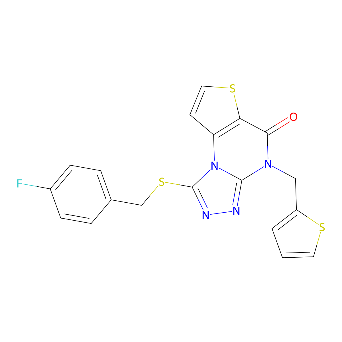 1-((4-fluorobenzyl)thio)-4-(thiophen-2-ylmethyl)thieno[2,3-e][1,2,4]triazolo[4,3-a]pyrimidin-5(4H)-one molecular structure, CAS 1223864-34-3