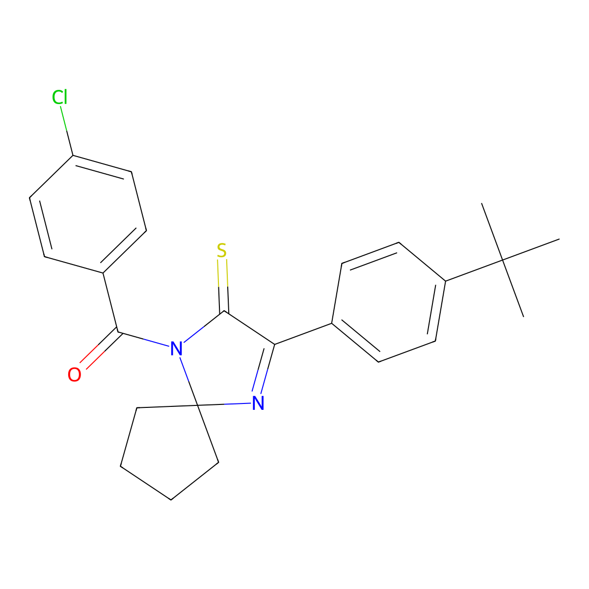 3-(4-Tert-butylphenyl)-1-(4-chlorobenzoyl)-1,4-diazaspiro[4.4]non-3-ene-2-thione molecular structure, CAS 1223864-53-6