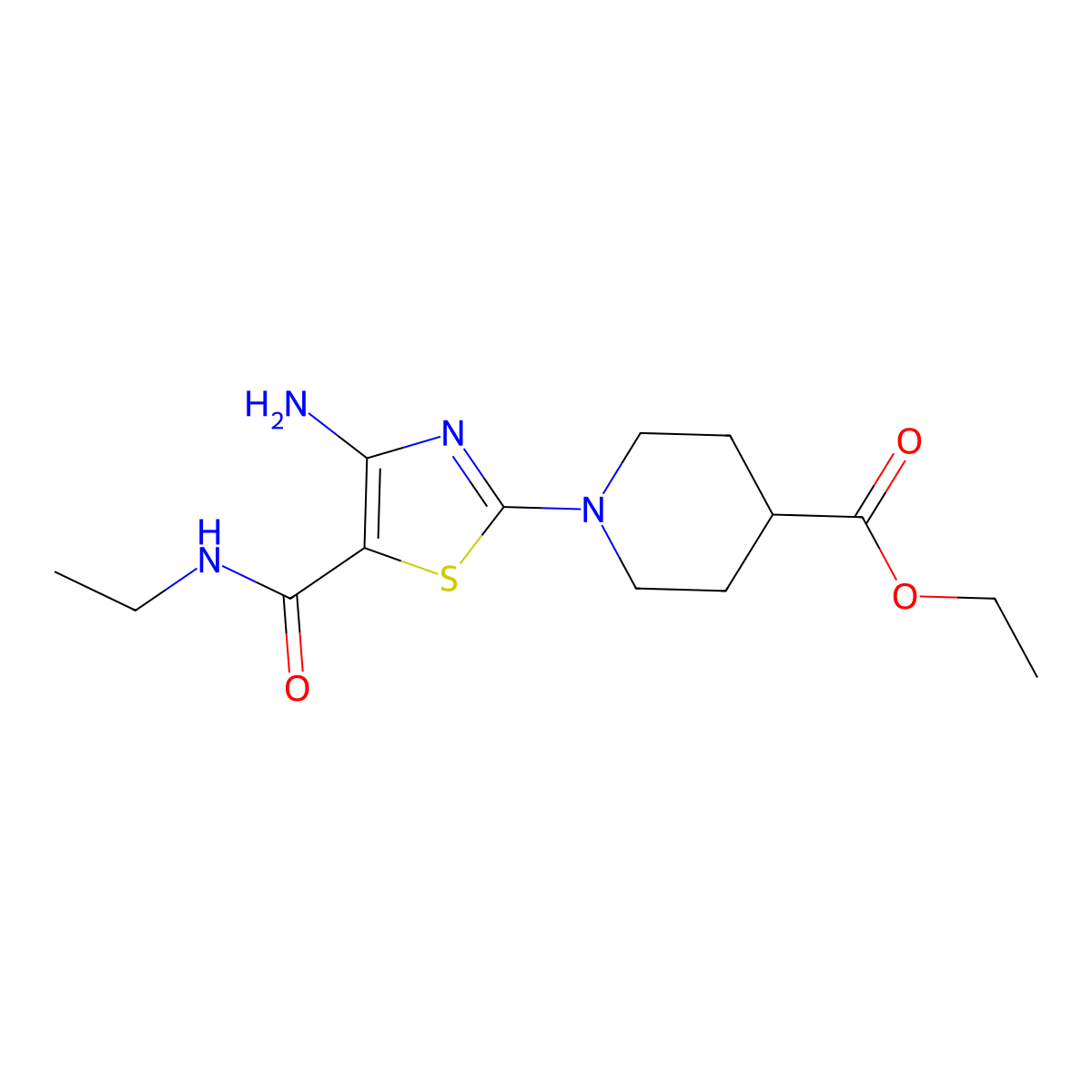 Ethyl 1-[4-amino-5-(ethylcarbamoyl)-1,3-thiazol-2-yl]piperidine-4-carboxylate molecular structure, CAS 1223879-85-3