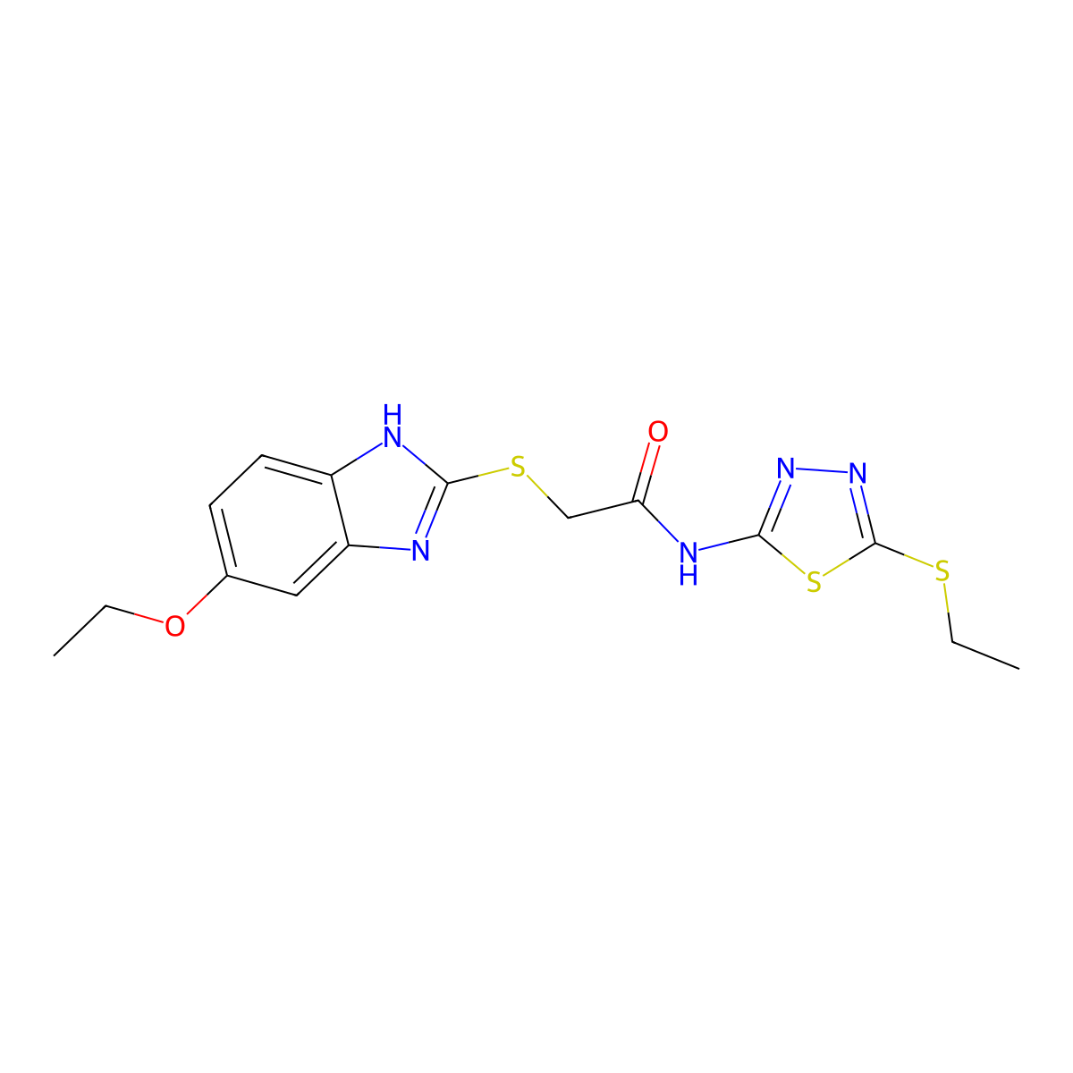 2-[(5-ethoxy-1H-benzimidazol-2-yl)sulfanyl]-N-[5-(ethylsulfanyl)-1,3,4-thiadiazol-2-yl]acetamide molecular structure, CAS 1223881-44-4