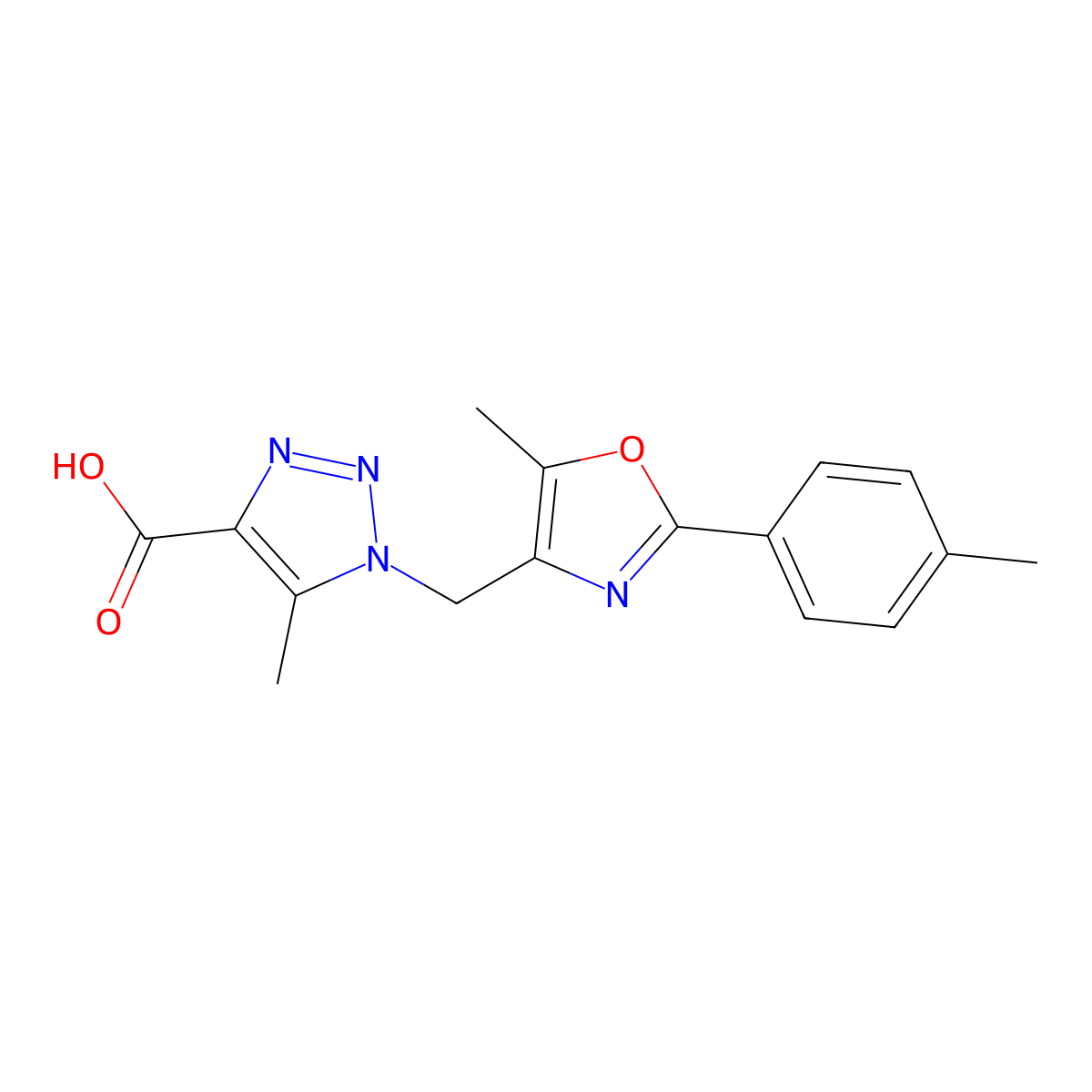 5-methyl-1-{[5-methyl-2-(4-methylphenyl)-1,3-oxazol-4-yl]methyl}-1H-1,2,3-triazole-4-carboxylic acid molecular structure, CAS 1223881-92-2