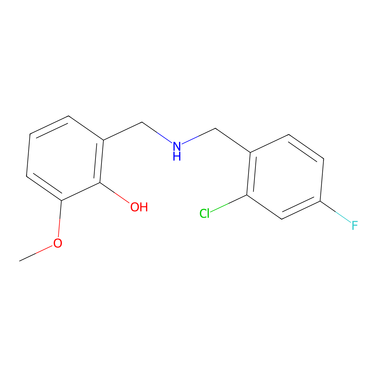 2-{[(2-Chloro-4-fluorobenzyl)amino]methyl}-6-methoxyphenol molecular structure, CAS 1223882-40-3