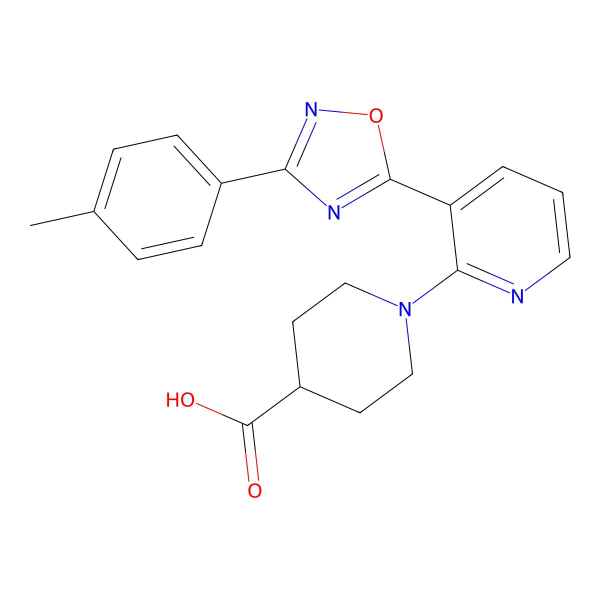 1-{3-[3-(4-Methylphenyl)-1,2,4-oxadiazol-5-yl]pyridin-2-yl}piperidine-4-carboxylic acid molecular structure, CAS 1223883-26-8