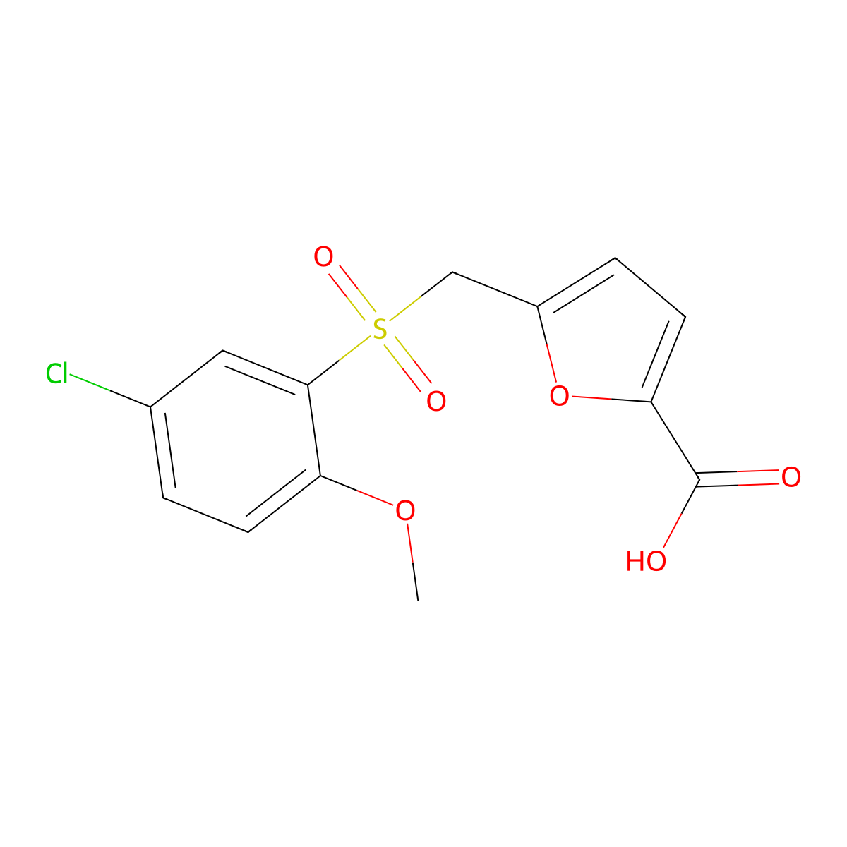 5-{[(5-Chloro-2-methoxyphenyl)sulfonyl]methyl}furan-2-carboxylic acid molecular structure, CAS 1223883-88-2