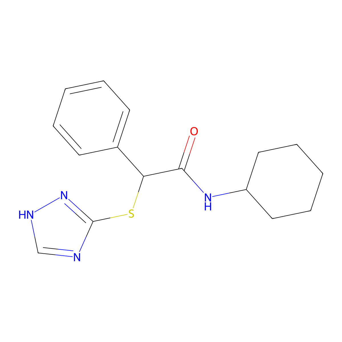 N-cyclohexyl-2-phenyl-2-(1H-1,2,4-triazol-3-ylsulfanyl)acetamide molecular structure, CAS 1223884-26-1