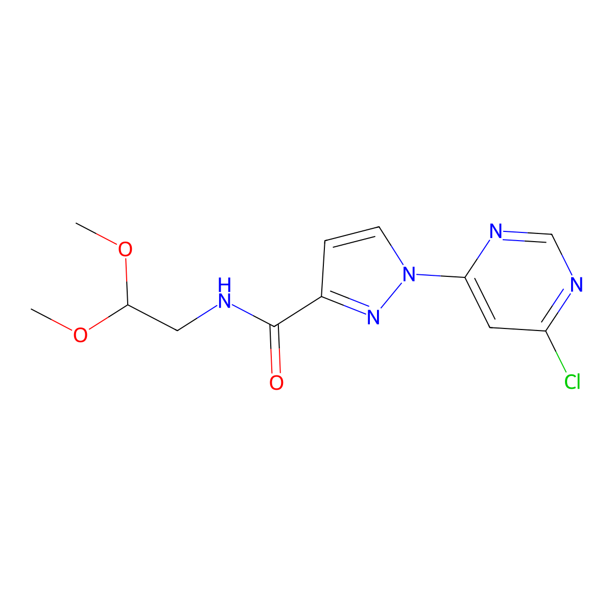 1-(6-chloropyrimidin-4-yl)-N-(2,2-dimethoxyethyl)-1H-pyrazole-3-carboxamide molecular structure, CAS 1223884-46-5