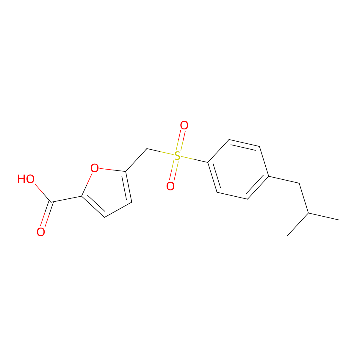 5-({[4-(2-Methylpropyl)phenyl]sulfonyl}methyl)furan-2-carboxylic acid molecular structure, CAS 1223884-90-9