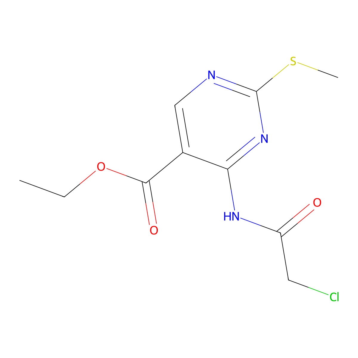 Ethyl 4-[(chloroacetyl)amino]-2-(methylsulfanyl)pyrimidine-5-carboxylate molecular structure, CAS 1223885-59-3
