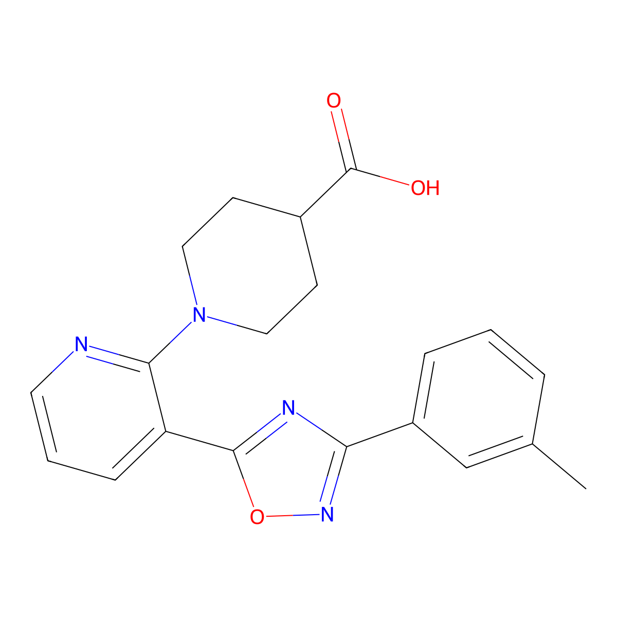 1-{3-[3-(3-Methylphenyl)-1,2,4-oxadiazol-5-yl]pyridin-2-yl}piperidine-4-carboxylic acid molecular structure, CAS 1223885-97-9