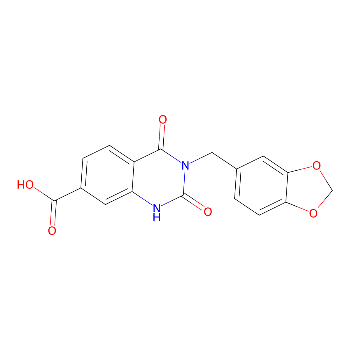 3-(1,3-Benzodioxol-5-ylmethyl)-2,4-dioxo-1,2,3,4-tetrahydroquinazoline-7-carboxylic acid molecular structure, CAS 1223886-46-1
