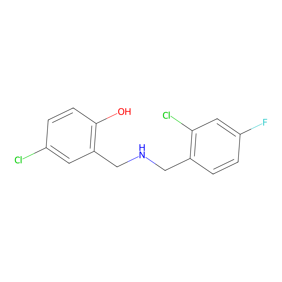 4-Chloro-2-{[(2-chloro-4-fluorobenzyl)amino]methyl}phenol molecular structure, CAS 1223886-70-1