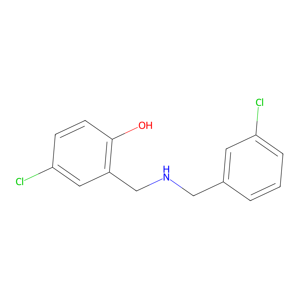 4-Chloro-2-{[(3-chlorobenzyl)amino]methyl}phenol molecular structure, CAS 1223888-25-2
