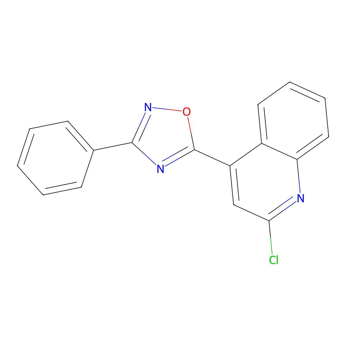 2-Chloro-4-(3-phenyl-1,2,4-oxadiazol-5-yl)quinoline molecular structure, CAS 1223889-13-1