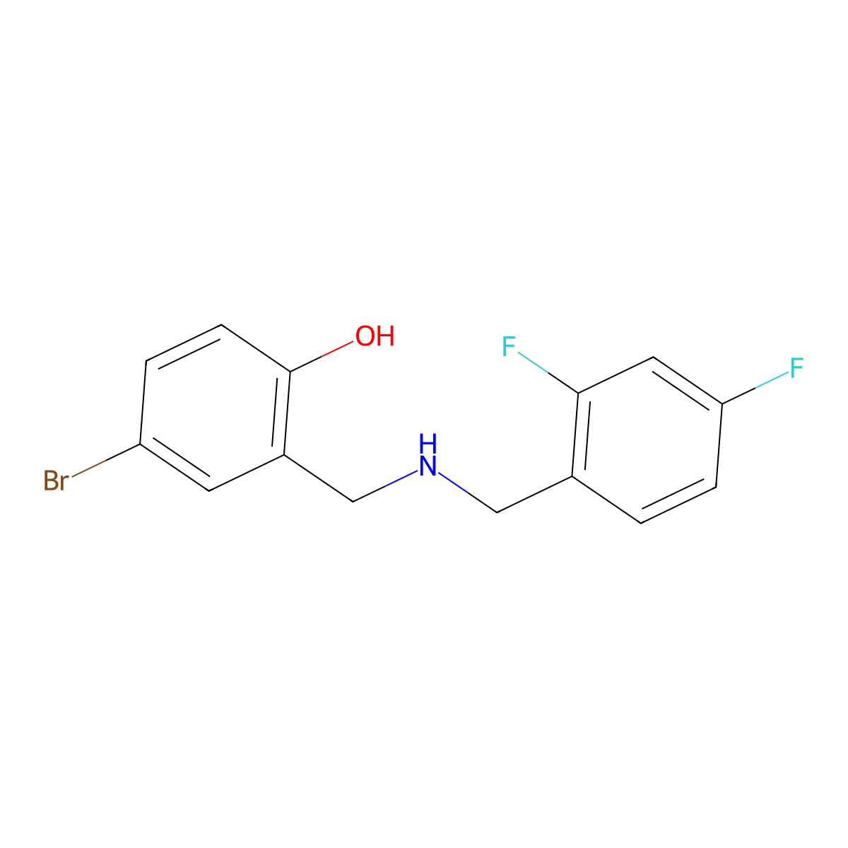 4-Bromo-2-{[(2,4-difluorobenzyl)amino]methyl}phenol molecular structure, CAS 1223889-42-6