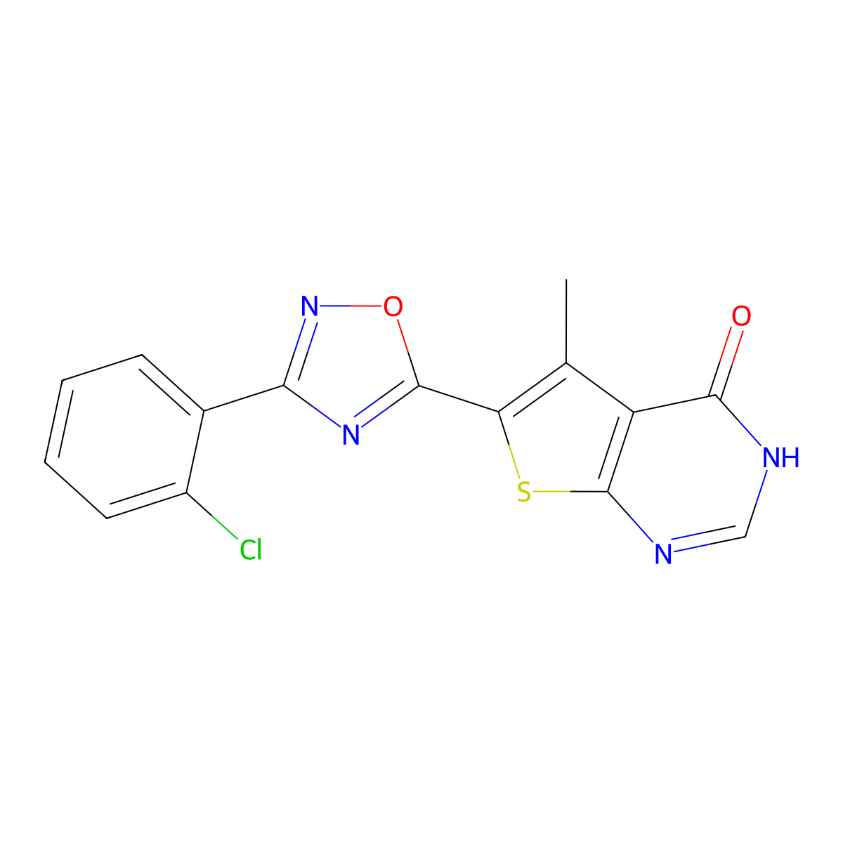 6-[3-(2-chlorophenyl)-1,2,4-oxadiazol-5-yl]-5-methylthieno[2,3-d]pyrimidin-4(3H)-one molecular structure, CAS 1223889-76-6