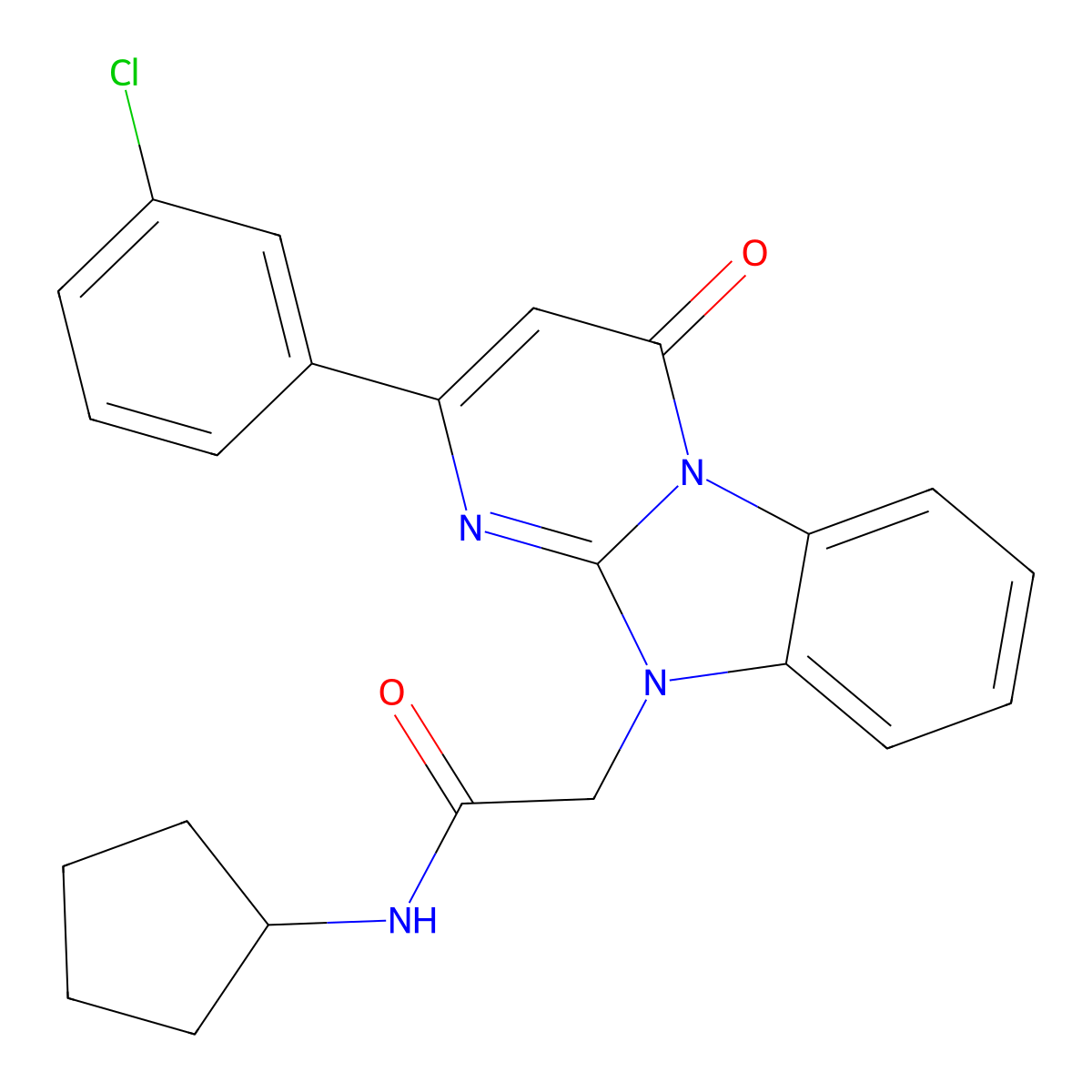 2-[2-(3-chlorophenyl)-4-oxopyrimido[1,2-a]benzimidazol-10(4H)-yl]-N-cyclopentylacetamide molecular structure, CAS 1223889-82-4