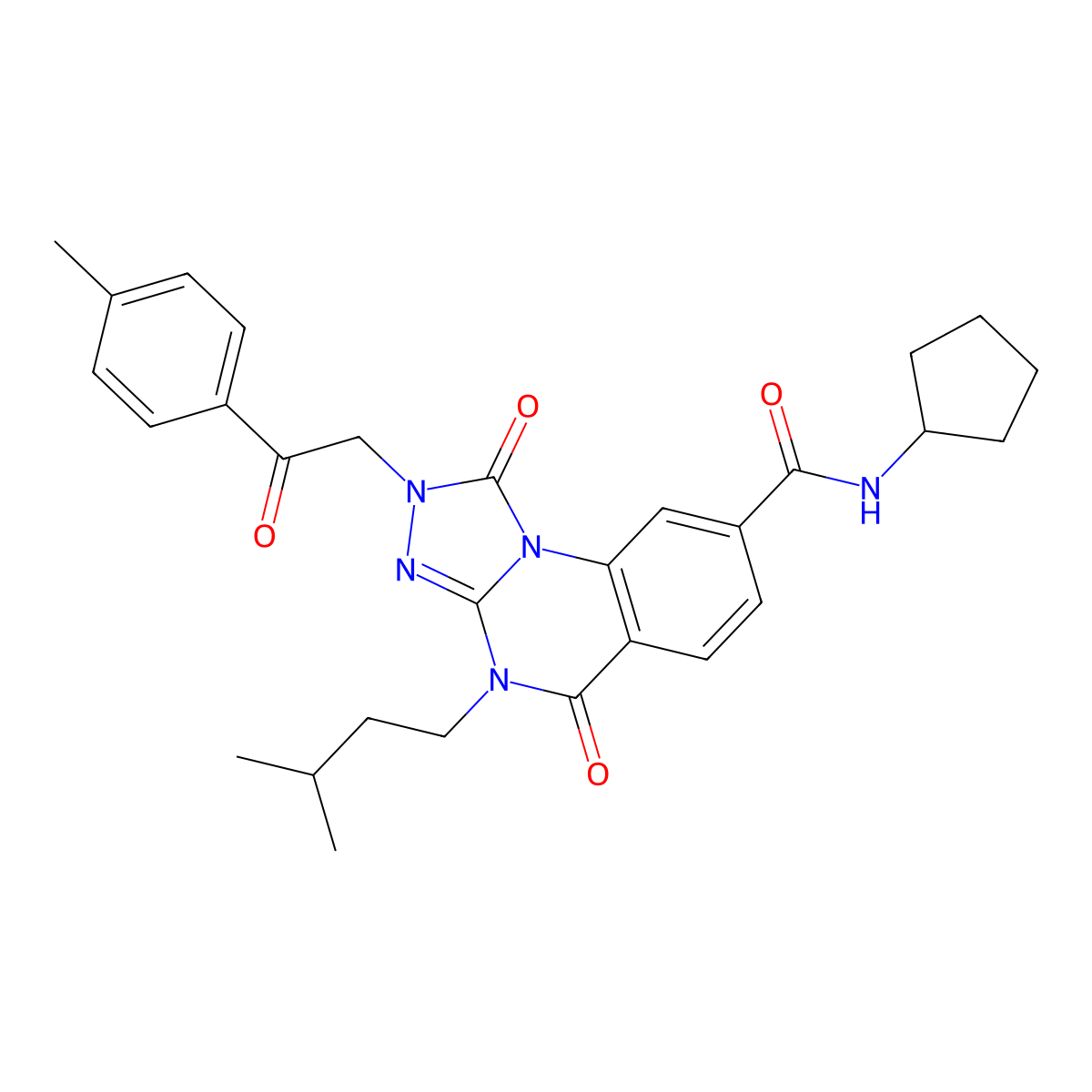 N-cyclopentyl-4-(3-methylbutyl)-2-[2-(4-methylphenyl)-2-oxoethyl]-1,5-dioxo-1H,2H,4H,5H-[1,2,4]triazolo[4,3-a]quinazoline-8-carboxamide molecular structure, CAS 1223891-59-5
