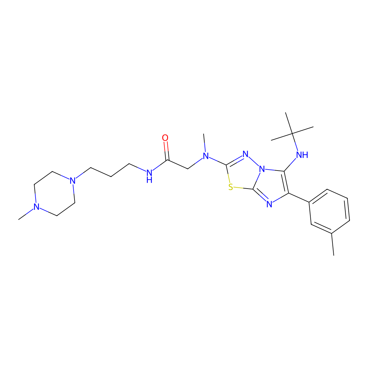 2-[[5-[(1,1-Dimethylethyl)amino]-6-(3-methylphenyl)imidazo[2,1-b]-1,3,4-thiadiazol-2-yl]methylamino]-N-[3-(4-methyl-1-piperazinyl)propyl]acetamide molecular structure, CAS 1223891-74-4