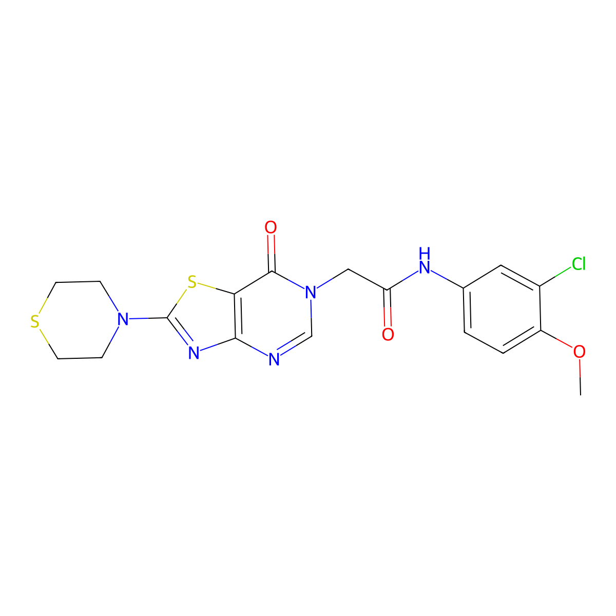 N-(3-chloro-4-methoxyphenyl)-2-(7-oxo-2-thiomorpholinothiazolo[4,5-d]pyrimidin-6(7H)-yl)acetamide molecular structure, CAS 1223893-05-7