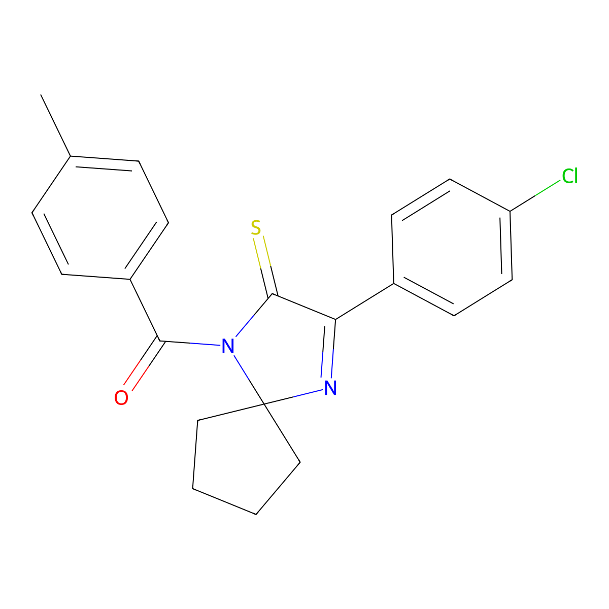 3-(4-Chlorophenyl)-1-(4-methylbenzoyl)-1,4-diazaspiro[4.4]non-3-ene-2-thione molecular structure, CAS 1223893-34-2