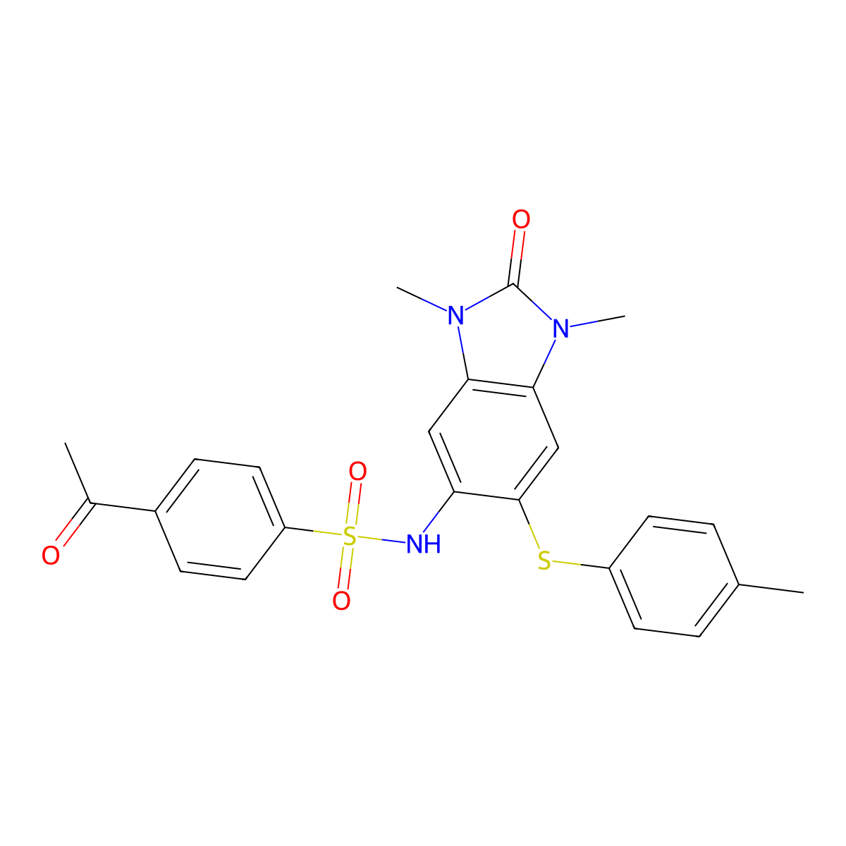 4-Acetyl-N-{1,3-dimethyl-6-[(4-methylphenyl)sulfanyl]-2-oxo-2,3-dihydro-1H-1,3-benzodiazol-5-YL}benzene-1-sulfonamide molecular structure, CAS 1223894-00-5