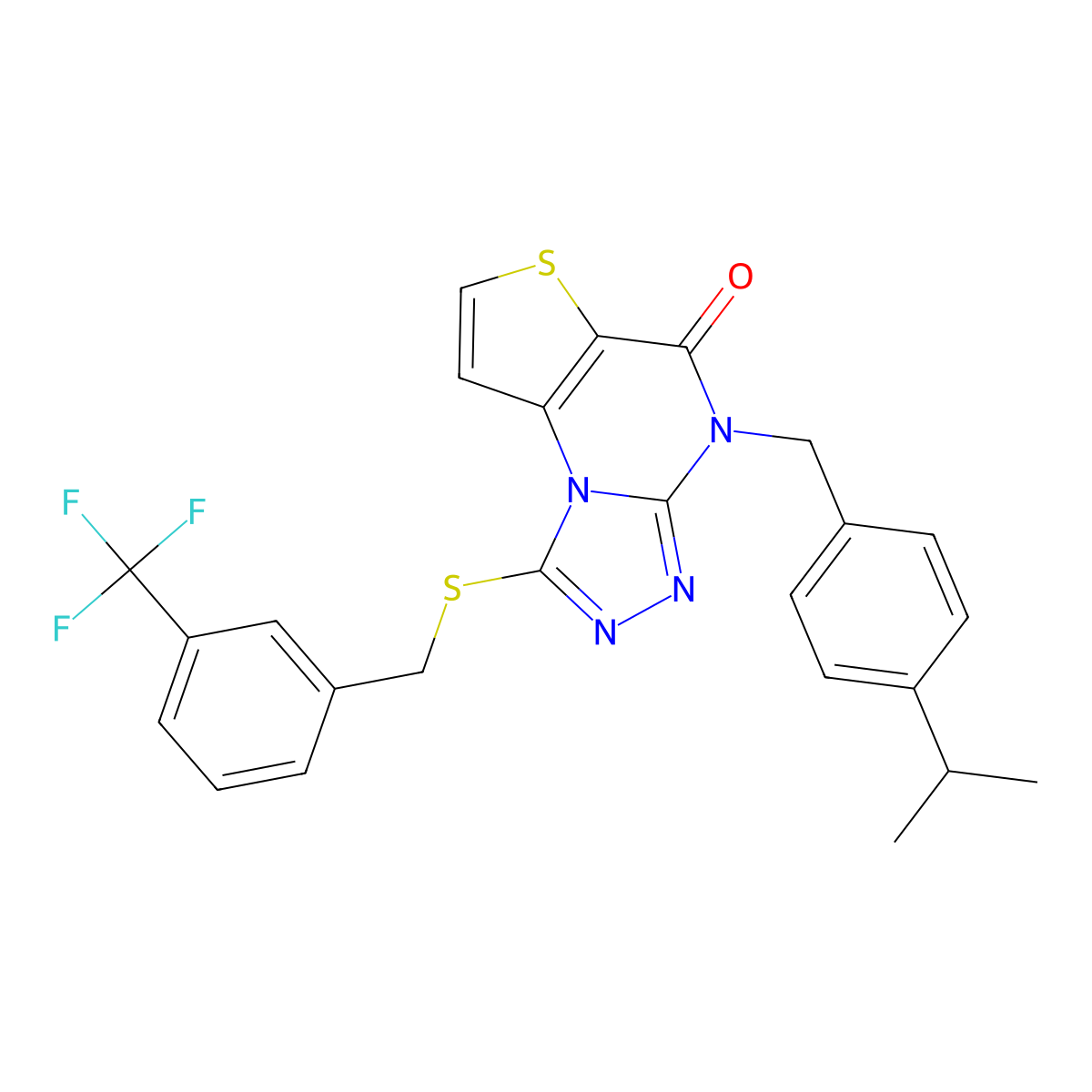 8-{[4-(Propan-2-yl)phenyl]methyl}-12-({[3-(trifluoromethyl)phenyl]methyl}sulfanyl)-5-thia-1,8,10,11-tetraazatricyclo[7.3.0.0^{2,6}]dodeca-2(6),3,9,11-tetraen-7-one molecular structure, CAS 1223894-86-7