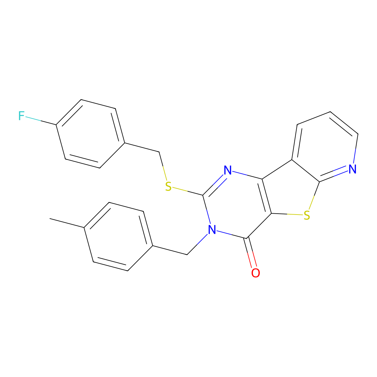 4-{[(4-Fluorophenyl)methyl]sulfanyl}-5-[(4-methylphenyl)methyl]-8-thia-3,5,10-triazatricyclo[7.4.0.0^{2,7}]trideca-1(9),2(7),3,10,12-pentaen-6-one molecular structure, CAS 1223896-20-5
