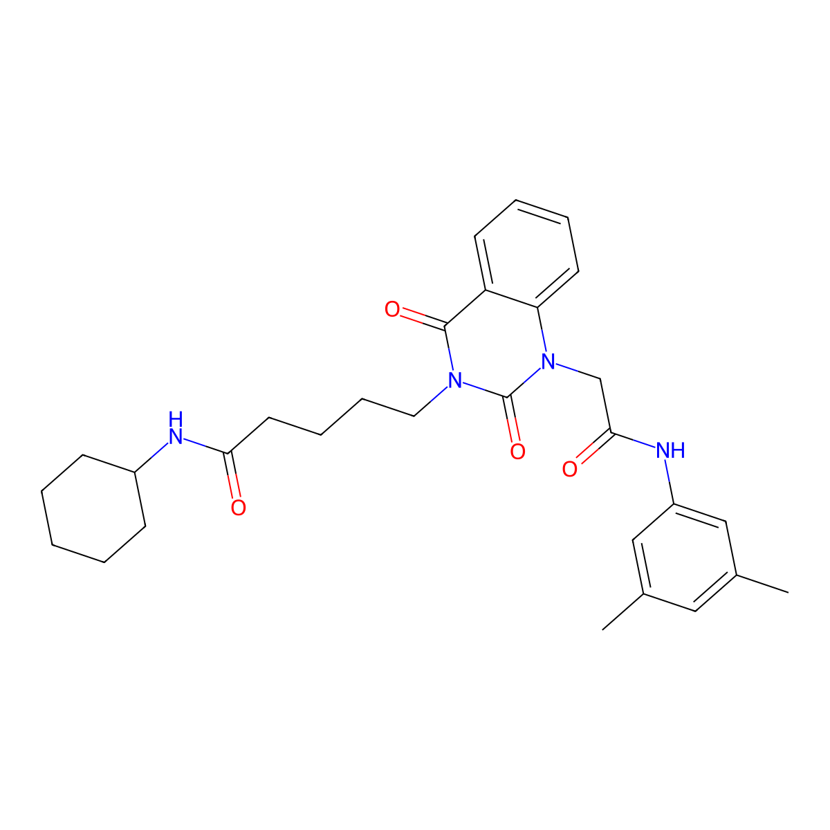 N-cyclohexyl-5-(1-(2-((3,5-dimethylphenyl)amino)-2-oxoethyl)-2,4-dioxo-1,2-dihydroquinazolin-3(4H)-yl)pentanamide molecular structure, CAS 1223896-38-5