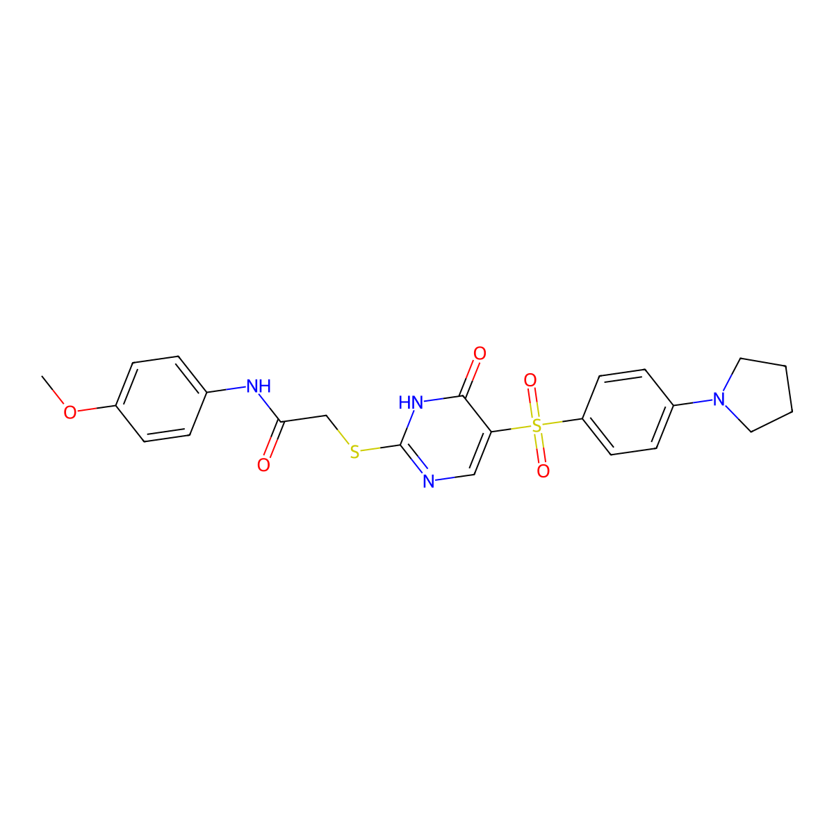 N-(4-methoxyphenyl)-2-({6-oxo-5-[4-(pyrrolidin-1-yl)benzenesulfonyl]-1,6-dihydropyrimidin-2-yl}sulfanyl)acetamide molecular structure, CAS 1223896-64-7