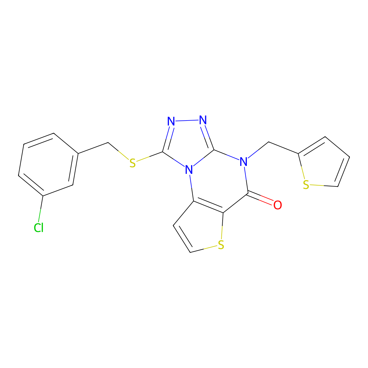1-((3-chlorobenzyl)thio)-4-(thiophen-2-ylmethyl)thieno[2,3-e][1,2,4]triazolo[4,3-a]pyrimidin-5(4H)-one molecular structure, CAS 1223896-70-5