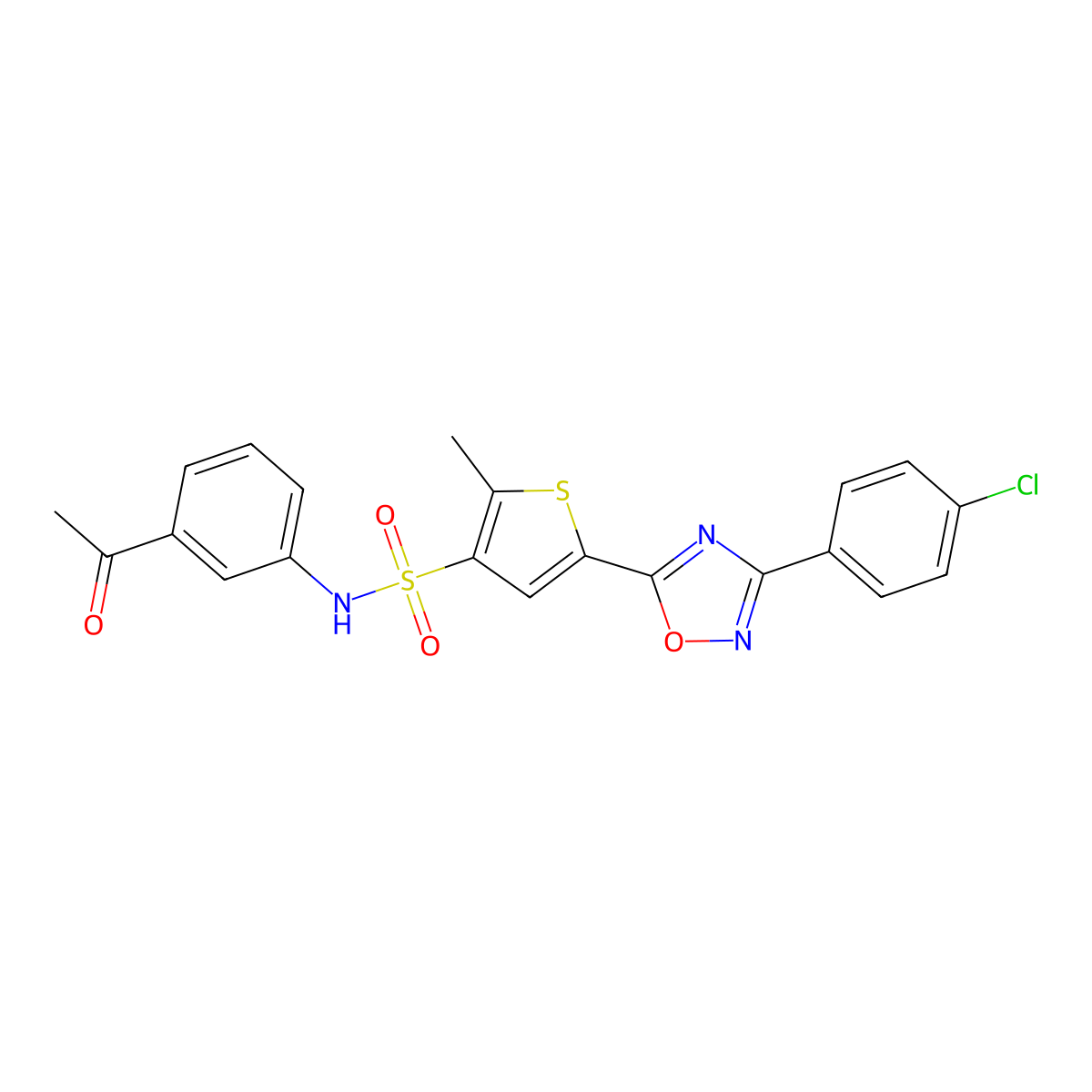 N-(3-Acetylphenyl)-5-(3-(4-chlorophenyl)-1,2,4-oxadiazol-5-yl)-2-methylthiophene-3-sulfonamide molecular structure, CAS 1223896-91-0