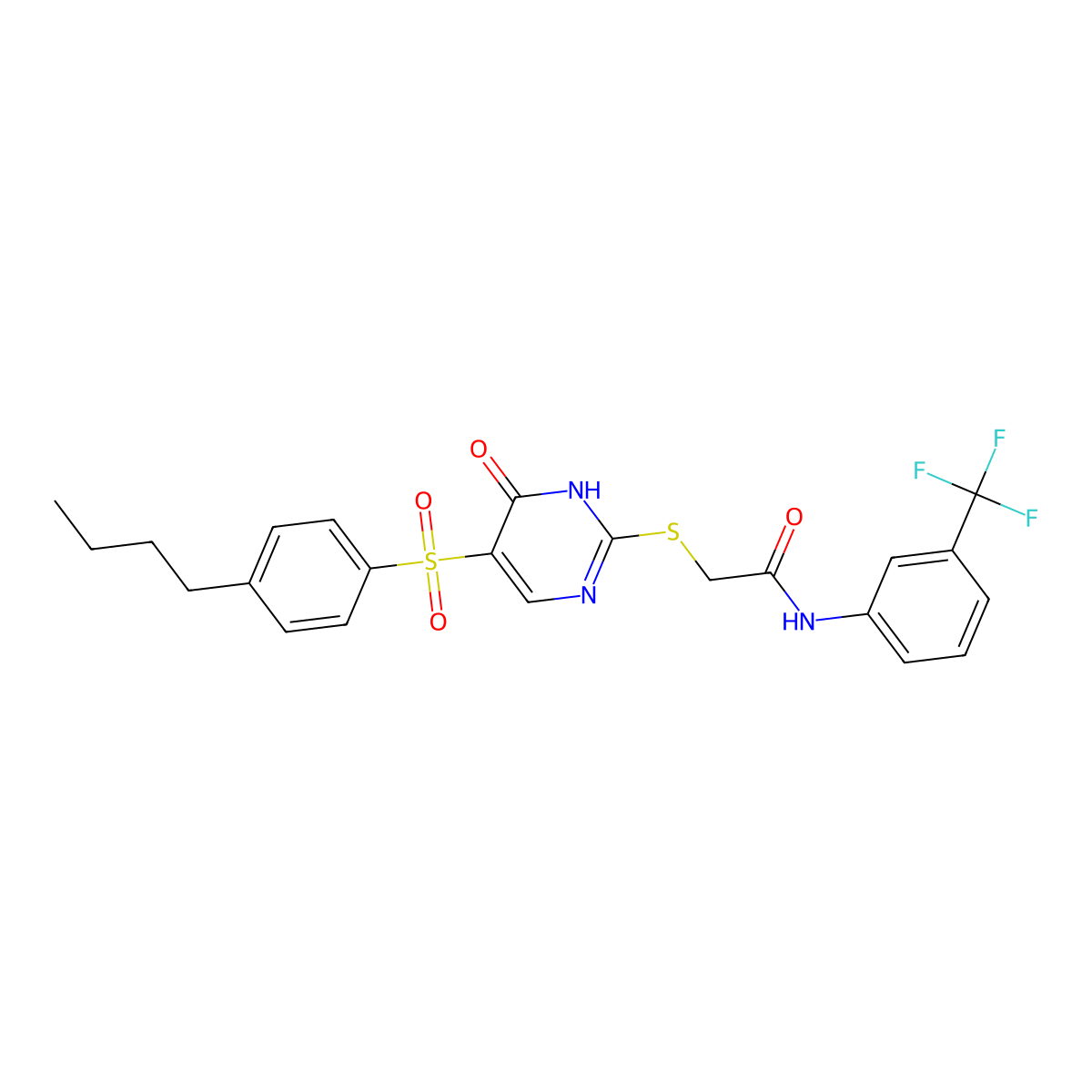 2-({5-[(4-butylphenyl)sulfonyl]-6-oxo-1,6-dihydropyrimidin-2-yl}sulfanyl)-N-[3-(trifluoromethyl)phenyl]acetamide molecular structure, CAS 1223897-71-9