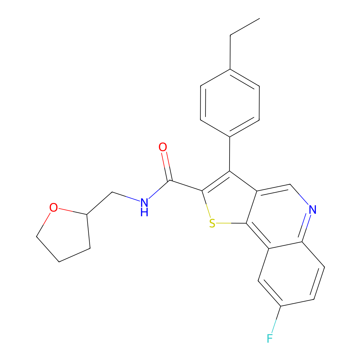 3-(4-ethylphenyl)-8-fluoro-N-((tetrahydrofuran-2-yl)methyl)thieno[3,2-c]quinoline-2-carboxamide molecular structure, CAS 1223897-79-7
