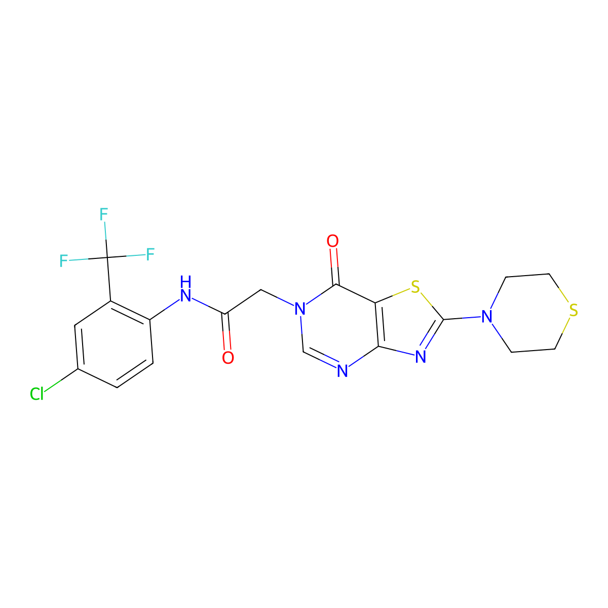 N-(4-chloro-2-(trifluoromethyl)phenyl)-2-(7-oxo-2-thiomorpholinothiazolo[4,5-d]pyrimidin-6(7H)-yl)acetamide molecular structure, CAS 1223898-53-0