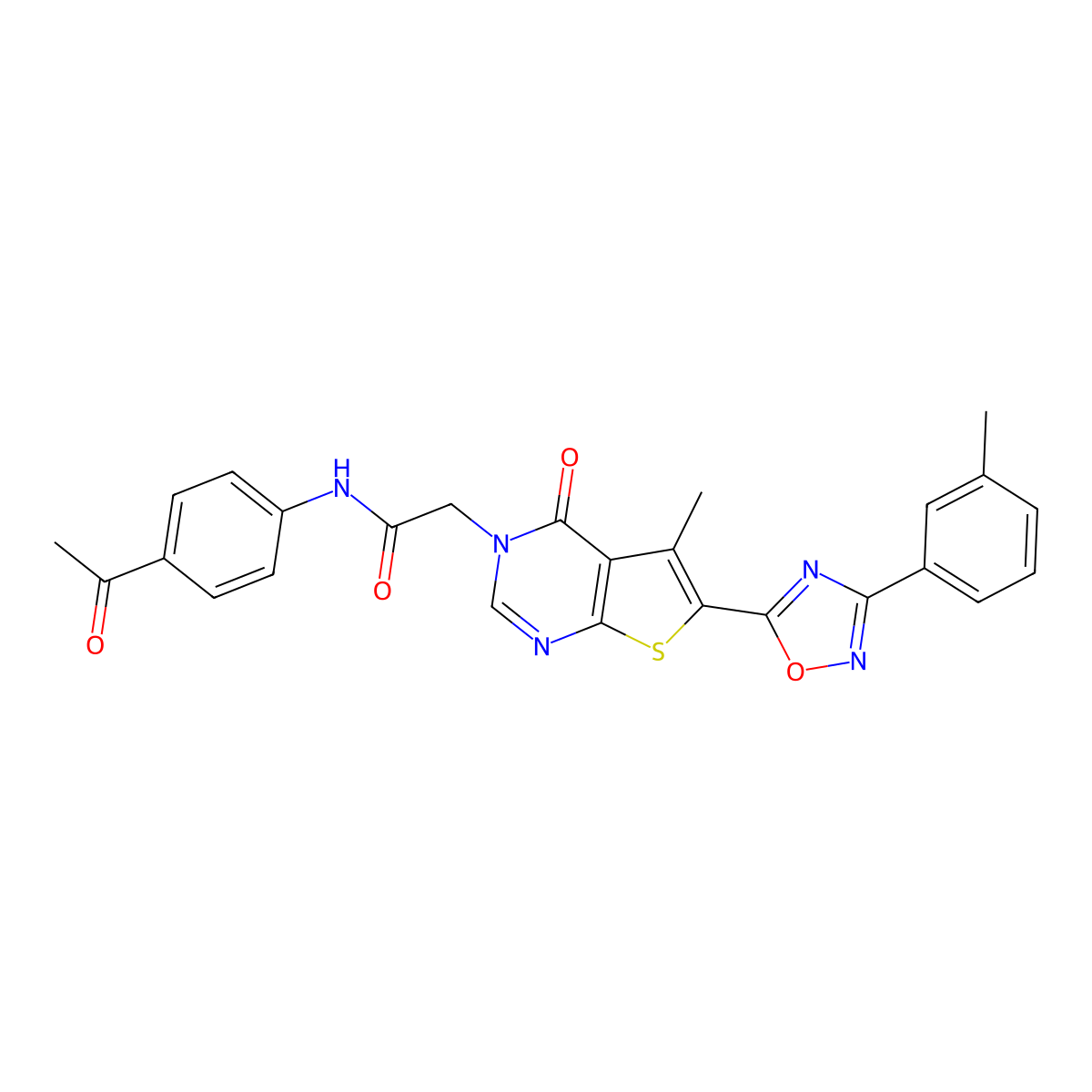 N-(4-acetylphenyl)-2-(5-methyl-4-oxo-6-(3-(m-tolyl)-1,2,4-oxadiazol-5-yl)thieno[2,3-d]pyrimidin-3(4H)-yl)acetamide molecular structure, CAS 1223899-70-4