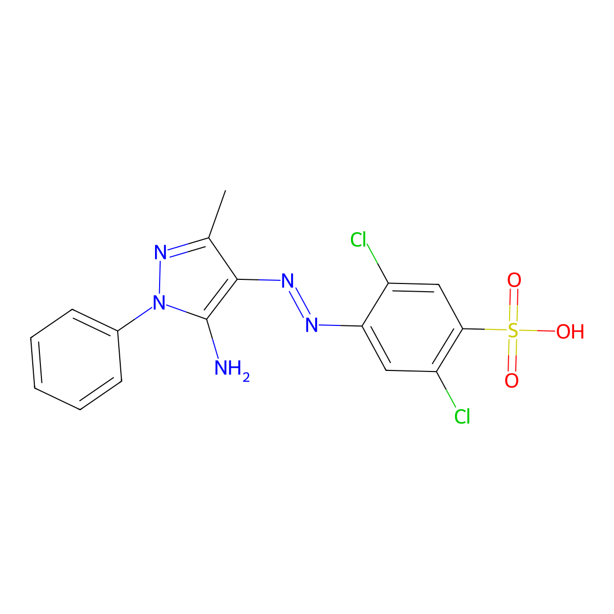 4-((5-amino-3-methyl-1-phenyl-1H-pyrazol-4-yl)azo)-2,5-dichlorobenzenesulphonic acid molecular structure, CAS 12239-15-5