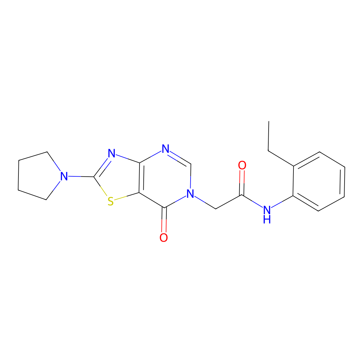 N-(2-ethylphenyl)-2-(7-oxo-2-(pyrrolidin-1-yl)thiazolo[4,5-d]pyrimidin-6(7H)-yl)acetamide molecular structure, CAS 1223900-07-9