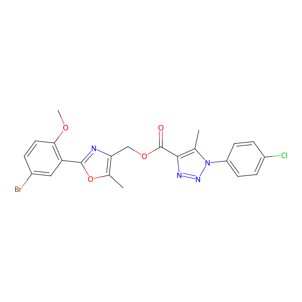 [2-(5-bromo-2-methoxyphenyl)-5-methyl-1,3-oxazol-4-yl]methyl 1-(4-chlorophenyl)-5-methyl-1H-1,2,3-triazole-4-carboxylate molecular structure, CAS 1223901-79-8