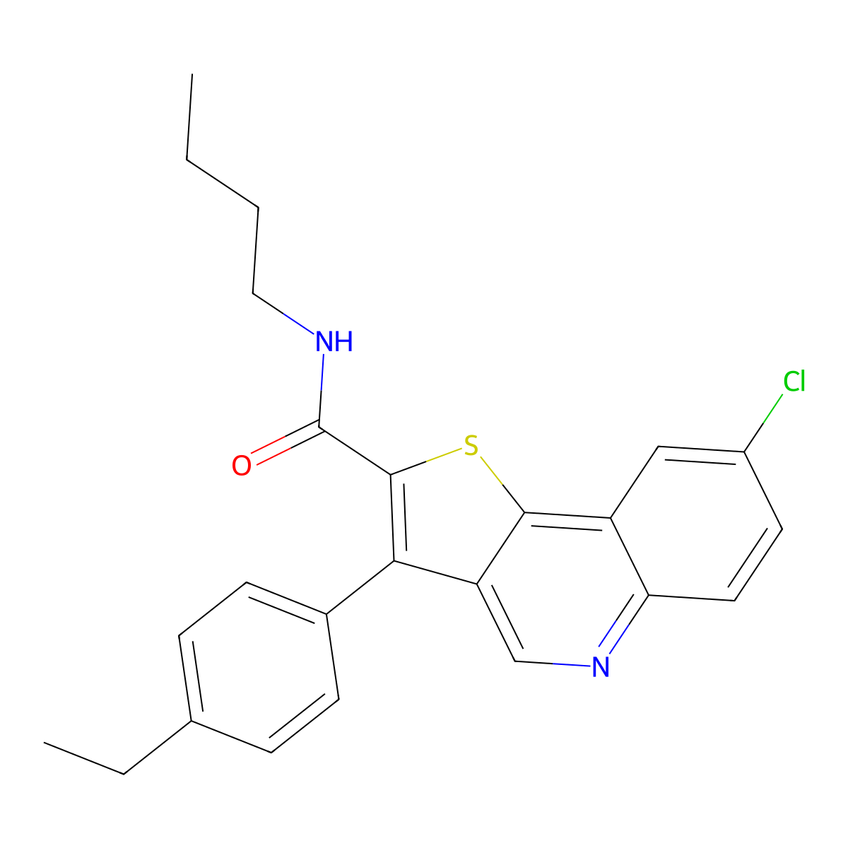 N-butyl-8-chloro-3-(4-ethylphenyl)thieno[3,2-c]quinoline-2-carboxamide molecular structure, CAS 1223903-67-0