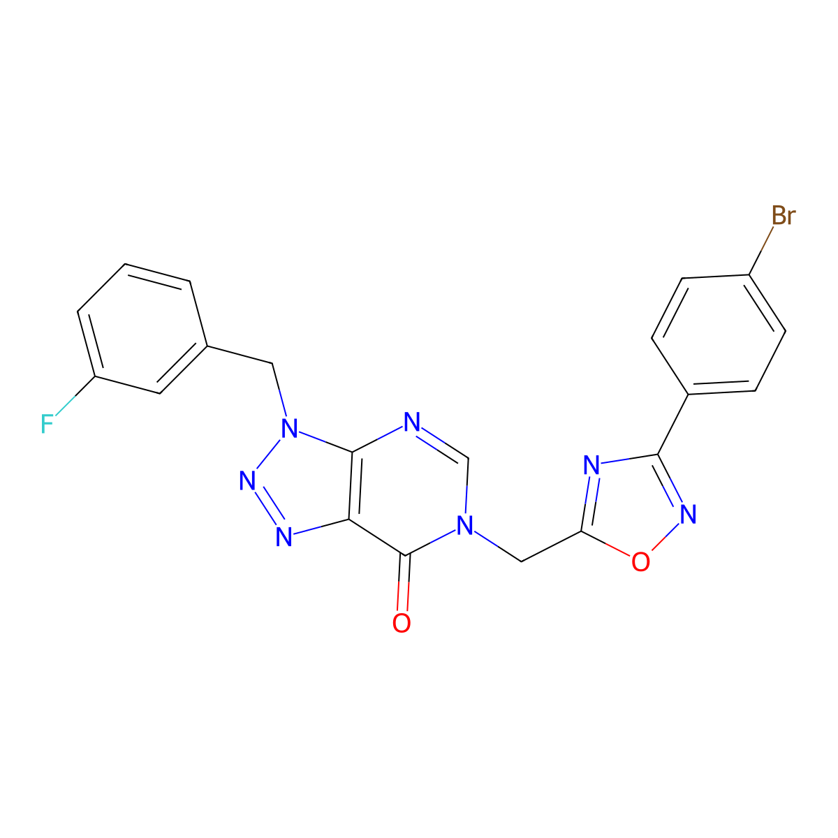 6-{[3-(4-bromophenyl)-1,2,4-oxadiazol-5-yl]methyl}-3-(3-fluorobenzyl)-3,6-dihydro-7H-[1,2,3]triazolo[4,5-d]pyrimidin-7-one molecular structure, CAS 1223903-71-6