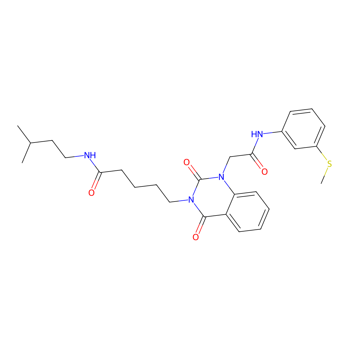 N-(3-methylbutyl)-5-[1-({[3-(methylsulfanyl)phenyl]carbamoyl}methyl)-2,4-dioxo-1,2,3,4-tetrahydroquinazolin-3-yl]pentanamide molecular structure, CAS 1223904-97-9